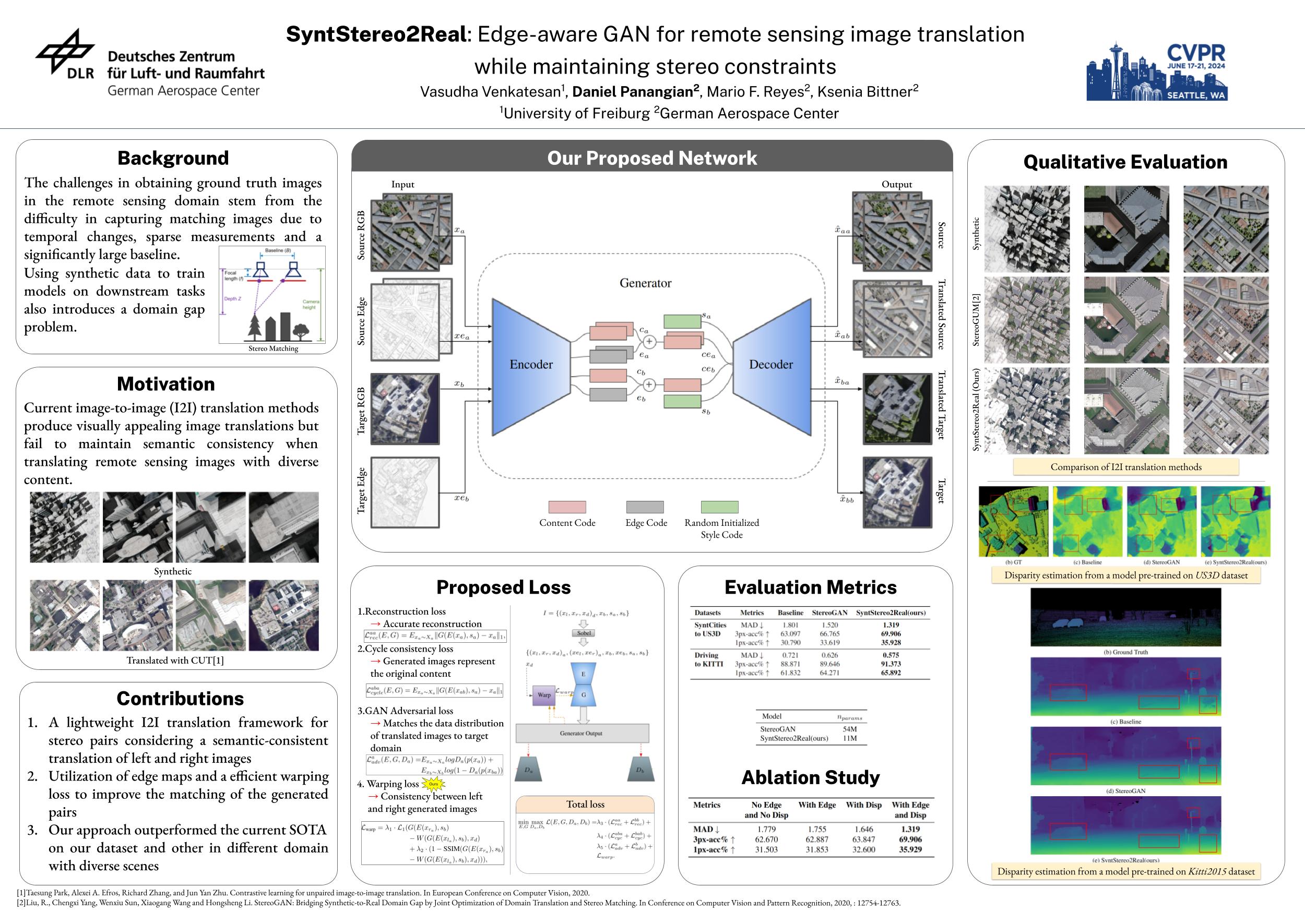 SyntStereo2Real: Edge-aware GAN for remote sensing image translation while maintaining stereo constraints poster